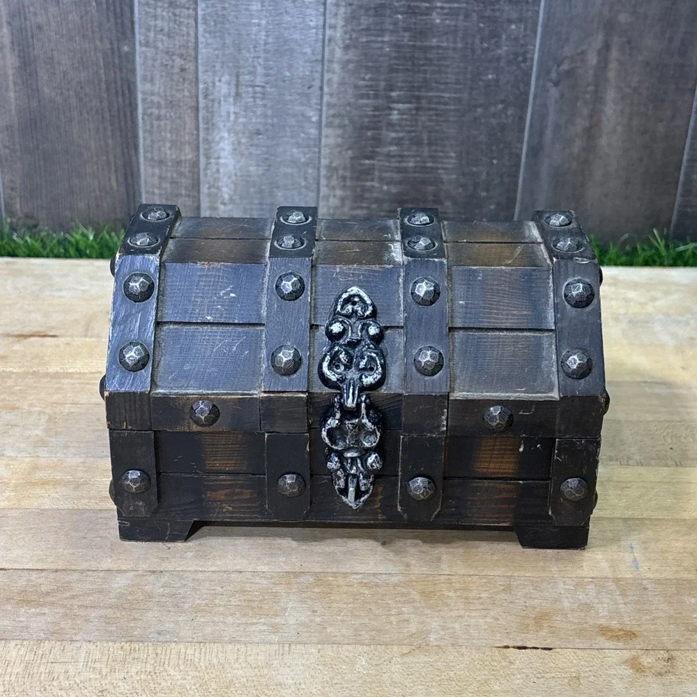 Vintage Made in Japan Wooden Treasure Chest Jewelry Box Gothic
